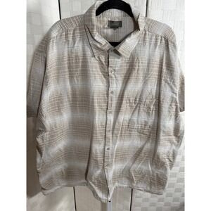 Bruno Mens 4X Big Short Sleeve Button Down Shirt Tan White Plaid Grid